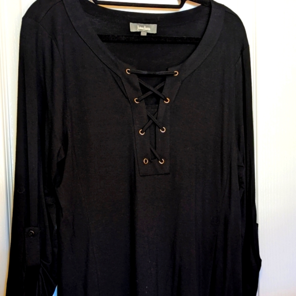 NWOT Neiman Marcus Black Top with Laced Neckline